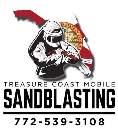 Treasure Coast Mobile Sandblasting logo with a blaster in a hood over the Florida flag